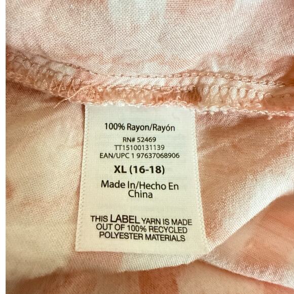 Time & Tru Women’s Boho Peasant Brushstroke Print Tie-Waist Dress in Pink Sz XL - Picture 9 of 9